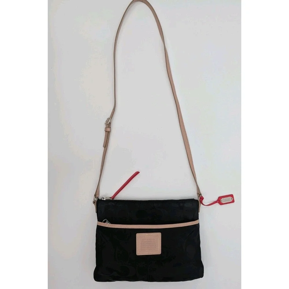 Coach Black Heritage Signature Weekend Nylon Crossbody Logo Limited Red Details